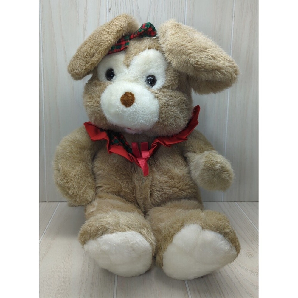 Commonwealth large plush brown mouse red green plaid Christmas cape bow